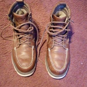 MEN'S SPERRY TOP-SLIDER LEATHER BOOTS, BROWN, SIZE 8.5M, WATERPROOF.